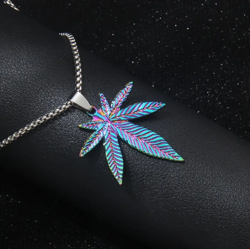 Colorful Weed Leaf Pendant Necklace - Stainless Steel