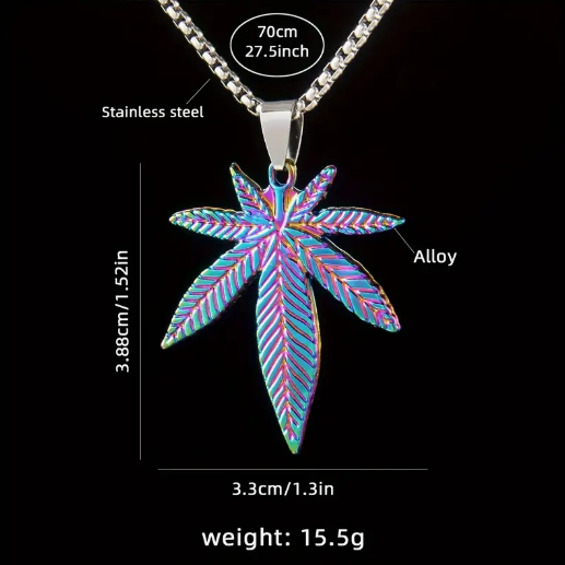 Colorful Weed Leaf Pendant Necklace - Stainless Steel