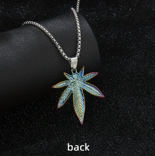 Colorful Weed Leaf Pendant Necklace - Stainless Steel