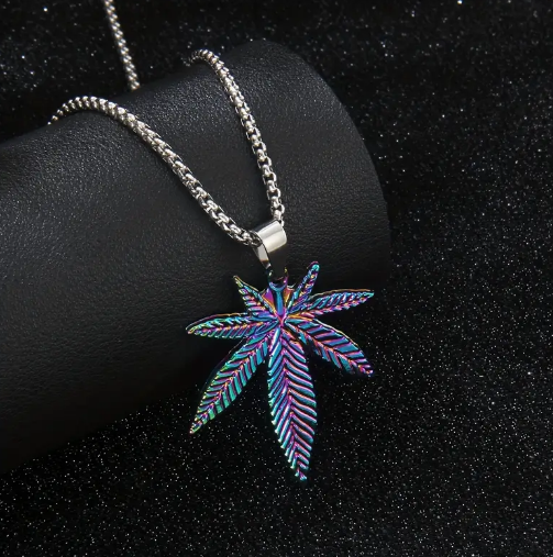 Colorful Weed Leaf Pendant Necklace - Stainless Steel