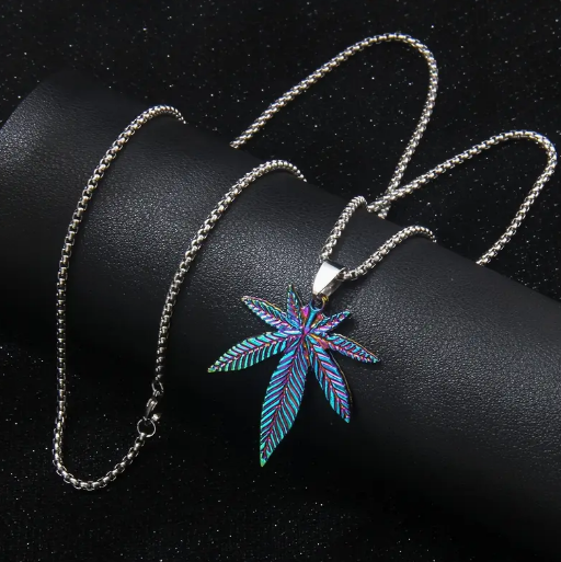 Colorful Weed Leaf Pendant Necklace - Stainless Steel