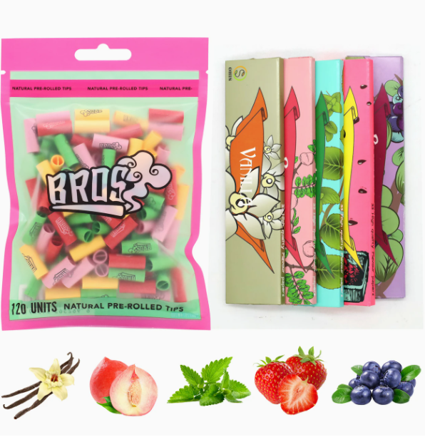 6pcs Set – 120 Filters & 5 Flavored Rolling Papers (110mm) with Patterns