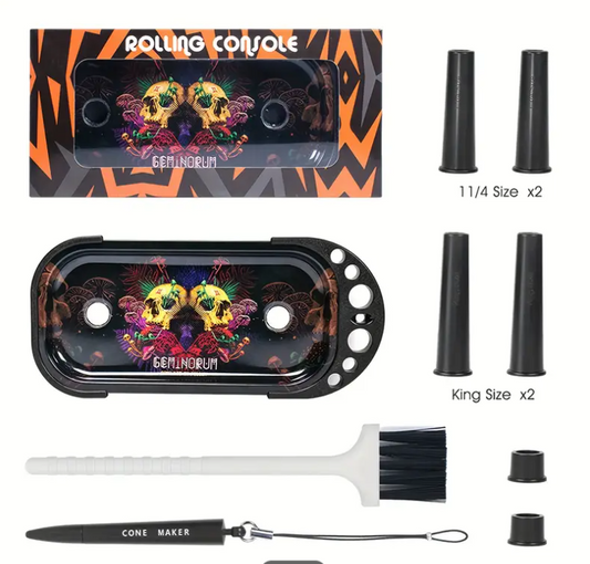 Multi-Functional Metal Smoke Tray with Horn Tube Filling Set – Portable Rolling Station