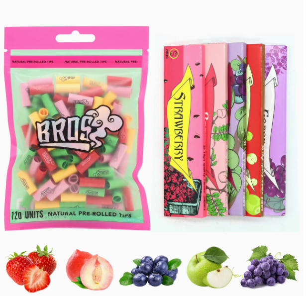 6pcs Set – 120 Filters & 5 Flavored Rolling Papers (110mm) with Patterns