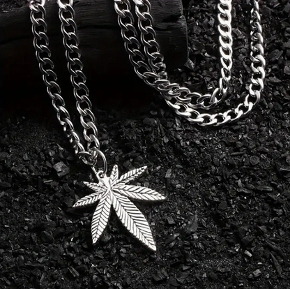 Weed Leaf Pendant Necklace - Silver color