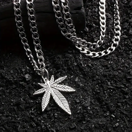 Weed Leaf Pendant Necklace - Silver color