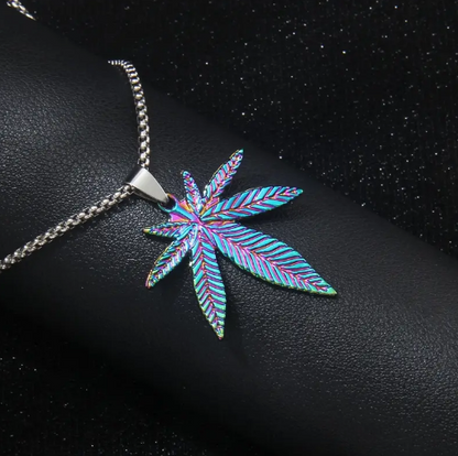 Colorful Weed Leaf Pendant Necklace - Stainless Steel