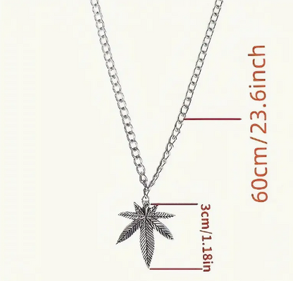 Weed Leaf Pendant Necklace - Silver color