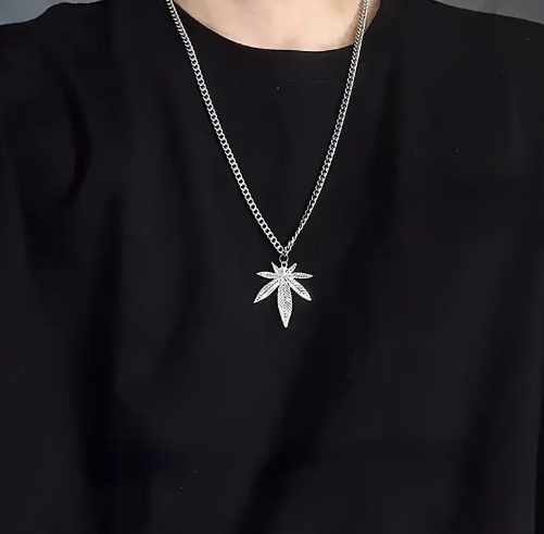 Weed Leaf Pendant Necklace - Silver color