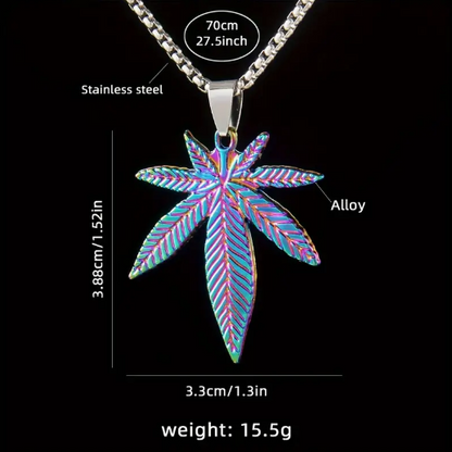 Colorful Weed Leaf Pendant Necklace - Stainless Steel