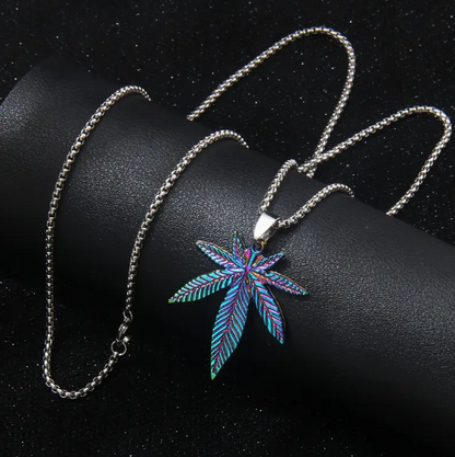 Colorful Weed Leaf Pendant Necklace - Stainless Steel